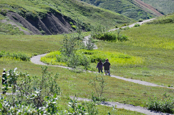 family hiking at Eielson Visitor Center